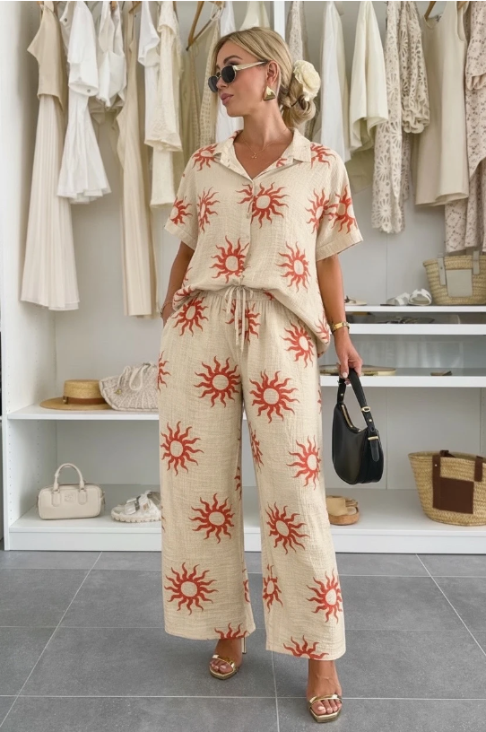 Ensemble gaze de coton imprimé soleil