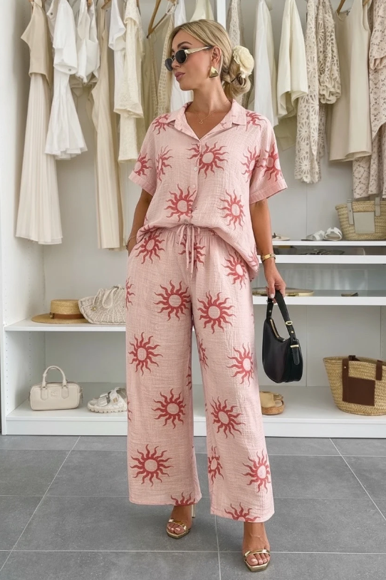 Ensemble gaze de coton imprimé soleil